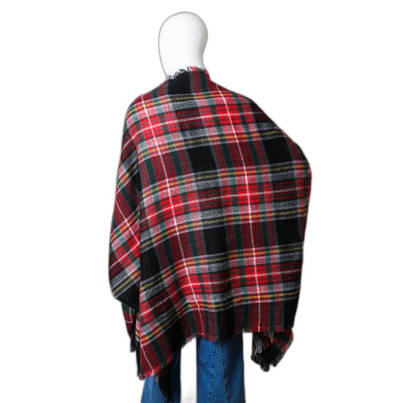 Plaid Pocket Ruana Cozy Wrap for Fall Winter One Size Fits Most Sleeves Pockets - Picture 3 of 3